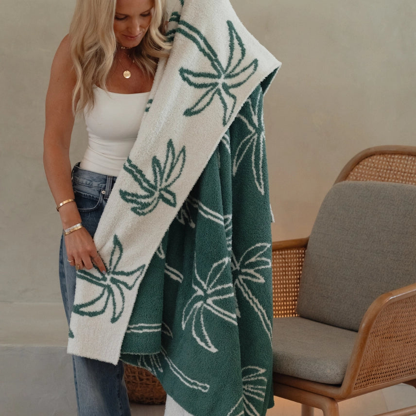 Palm Tree Luxe Home Blanket | Green & Cream